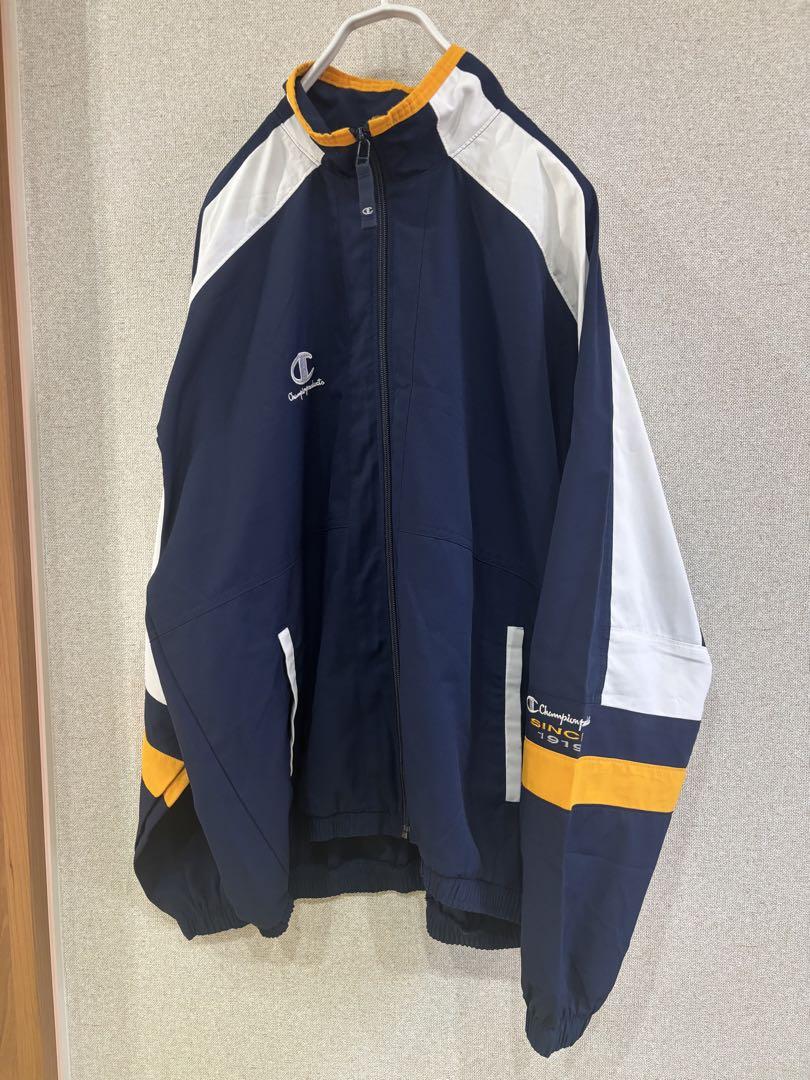 Champion フルジップウォームアップジャケット 日本製　ネイビー/オレンジ