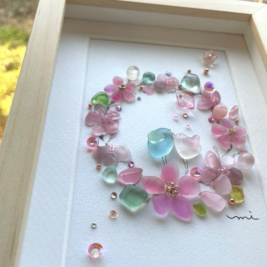 シーグラスアート　桜のリース
