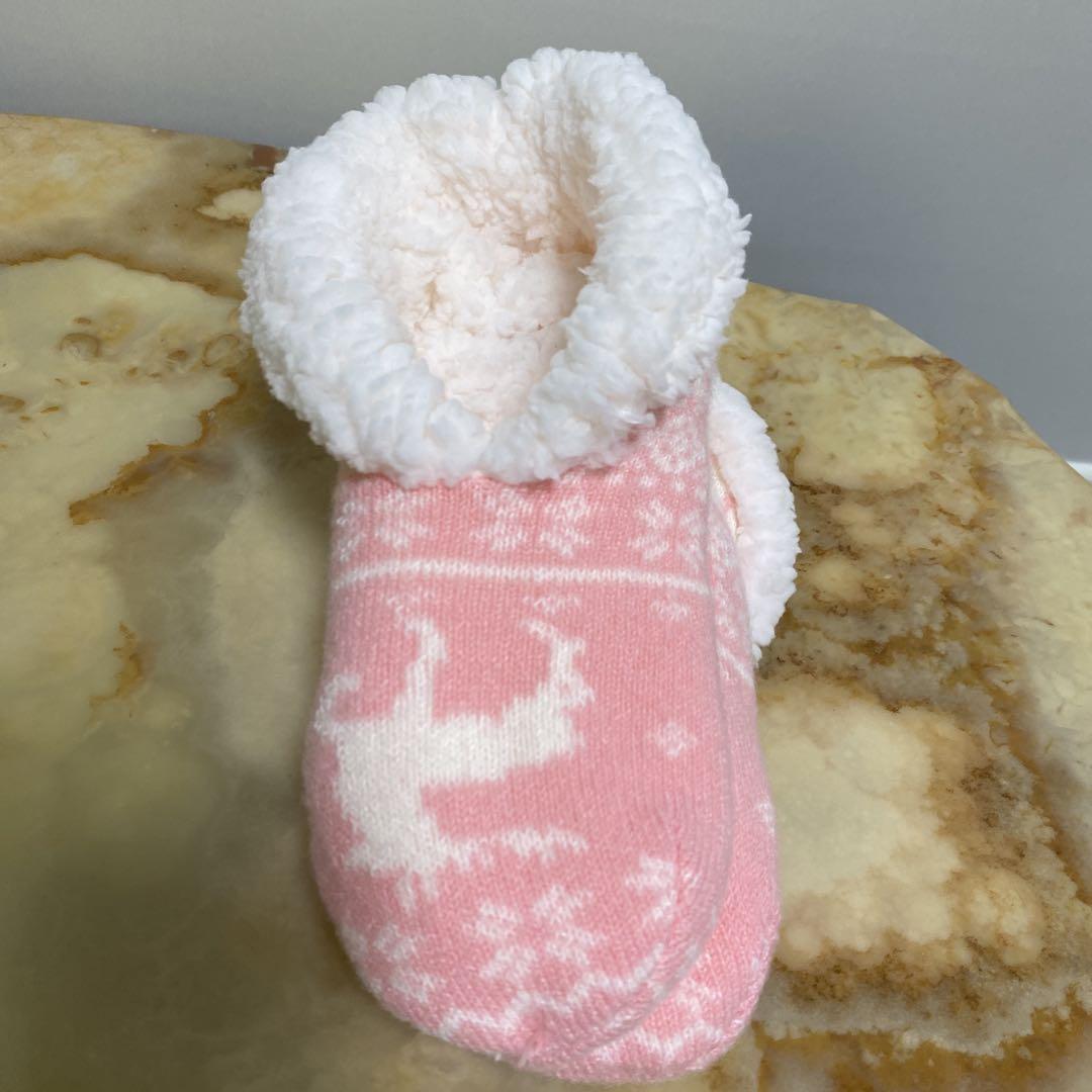フリース 鹿柄 ルームソックス ピンク 新品