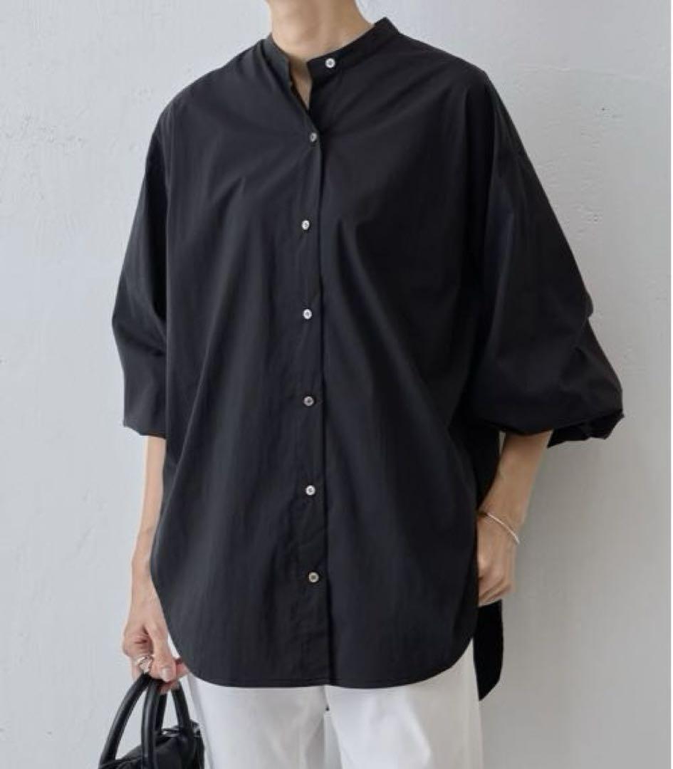 半額満載！スーパーSALE グランドセール！ BEARDSLEY 黒 ギャザーカフスシャツ ビアズリー シャツ+ブラウス(長袖+七分)