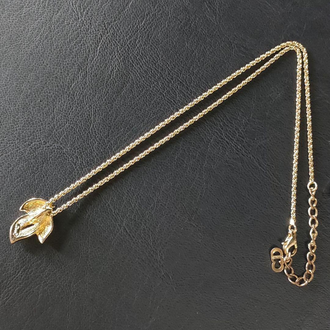 【極美品】Dior　ディオール　ネックレス　リーフ　葉　ゴールド　ラインストーン
