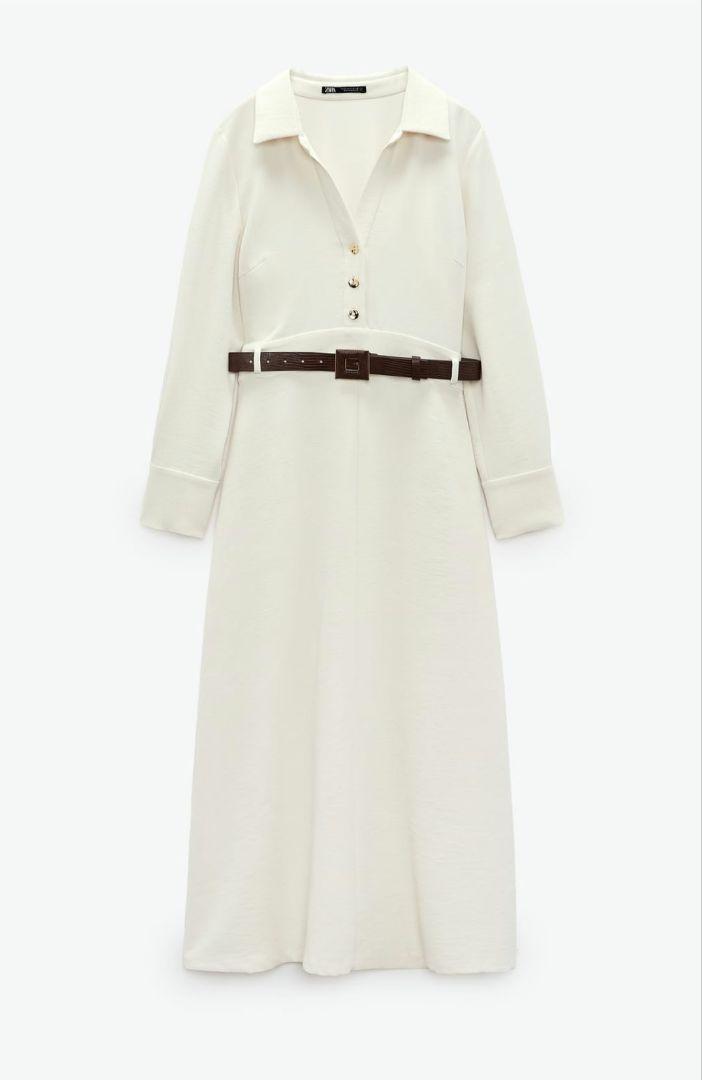 ZARA ベルト付ミディ丈ワンピース - メルカリ
