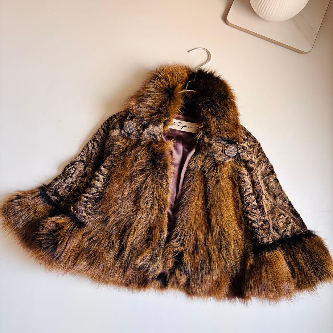 木下物産 アルティマ カラクルラム フォックス 毛皮 ポンチョ ケープXL LL