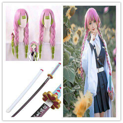 鬼滅の刃 甘露寺蜜璃コスプレ衣装＋ウィッグ セット+日輪刀