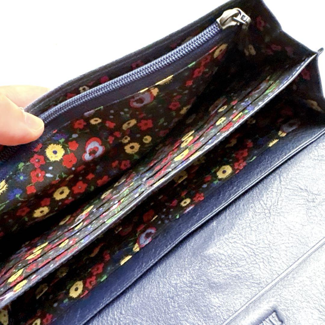 アナスイ ANNA SUI ダリア 外口金 がま口長財布 ネイビー 紺色