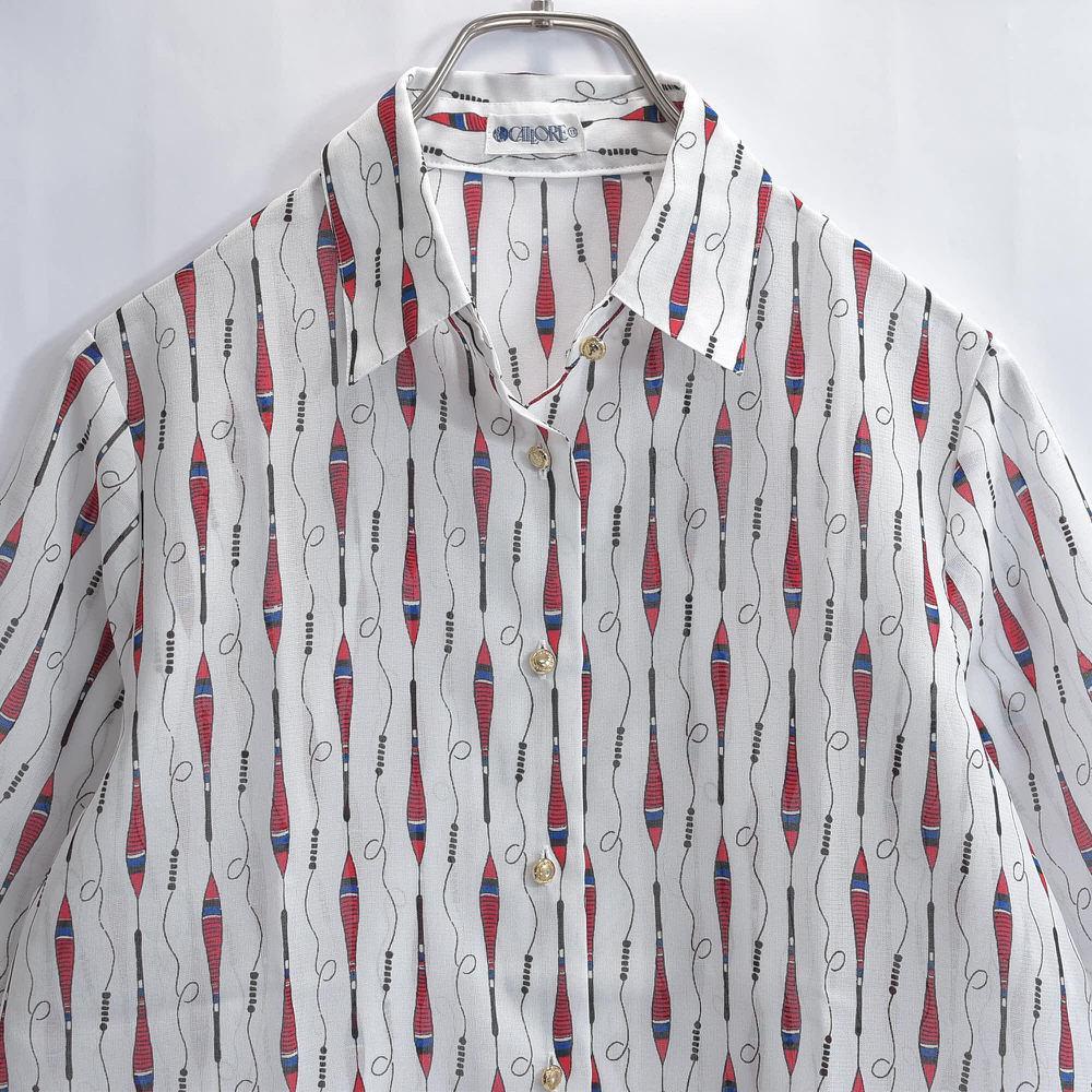 90s〜 CALLORE 棒ウキ 総柄プリントデザイン 半袖 ポリエステルシャツ