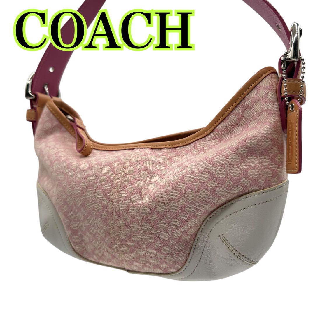 特価ブランド 極美品 COACH ハンドバッグ ミニシグネチャー ピンク ソーホー 6351 バッグ