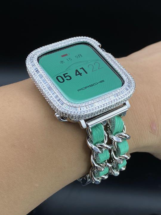 アップルウォッチ44mm用カスタムベゼルチェーンベルトセット