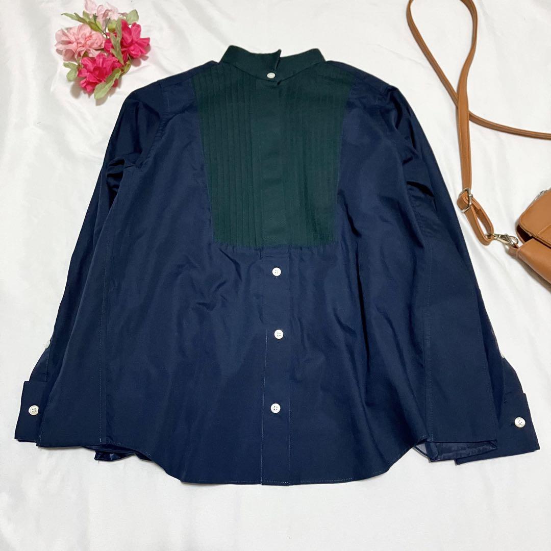 美品 sacai サカイ バックプリーツシャツ 長袖 ネイビー 2