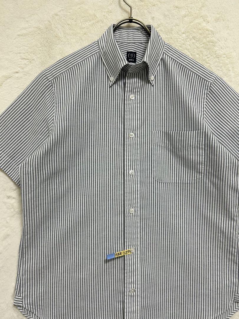 【極美品】BEAMS F ボタンダウン 半袖シャツ M 39 ストライプ 白黒