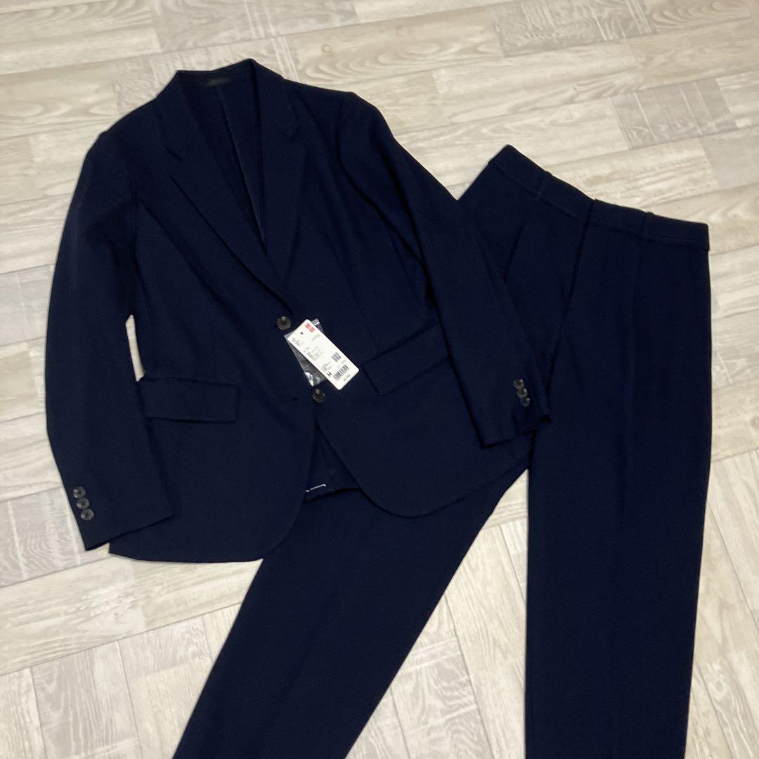 新品　ユニクロ　感動ジャケット&感動タックパンツセット　M ネイビー