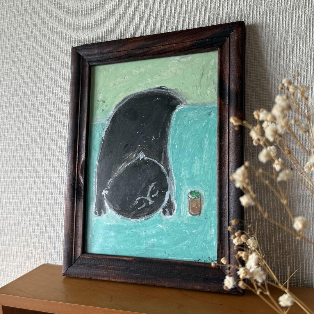 絵画。原画【黒猫ちゃんは昼寝をしている】