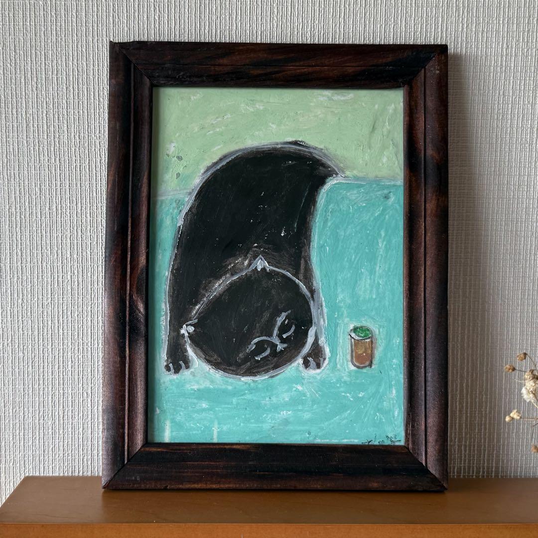 絵画。原画【黒猫ちゃんは昼寝をしている】