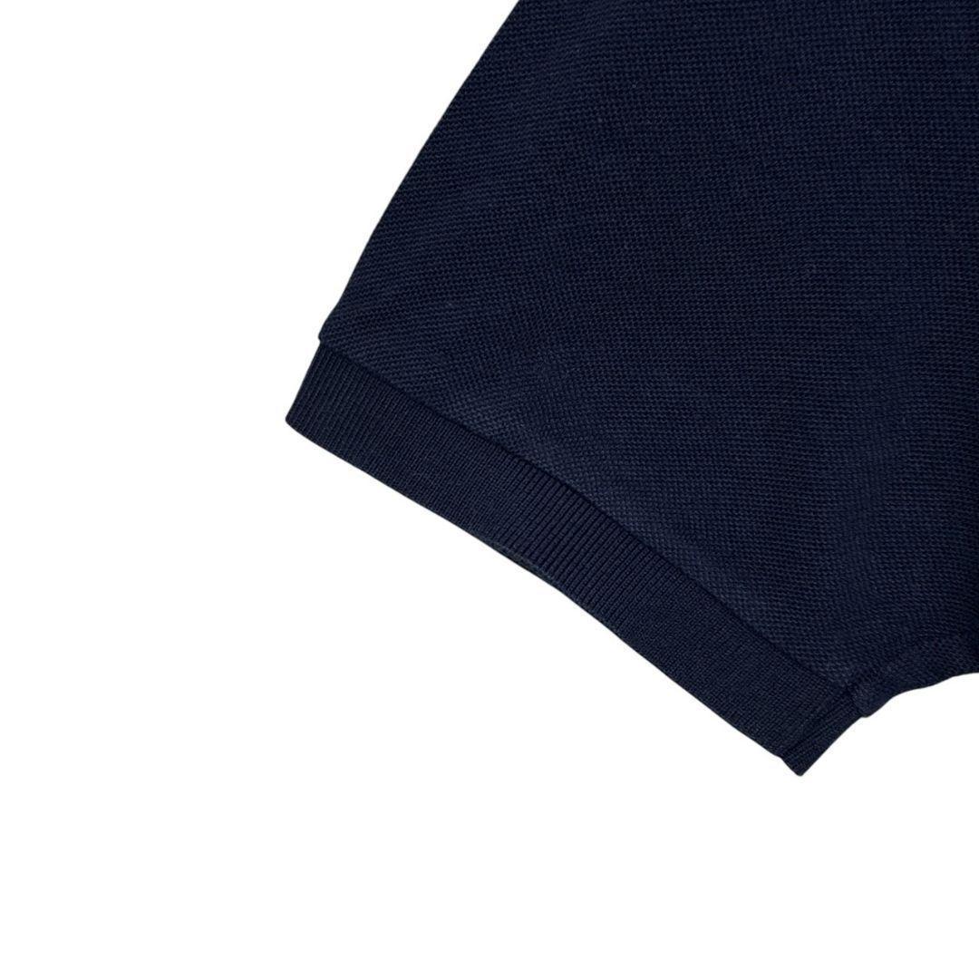 【美品】LACOSTE ラコステ 刺半袖 ポロシャツ 繍ロゴ ネイビー 紺色