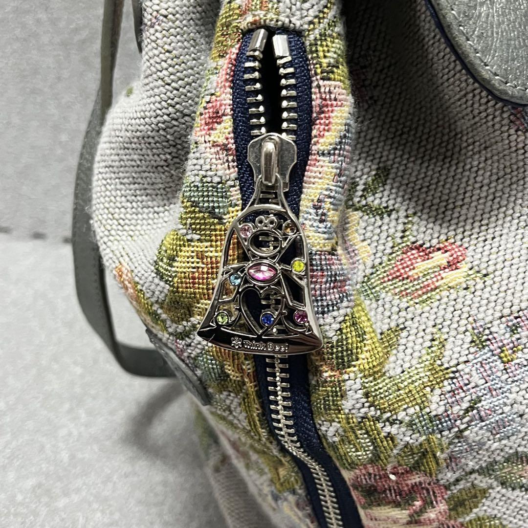 Think Bee! 花柄リュック バックパック ゴブラン織 刺繍 グレー