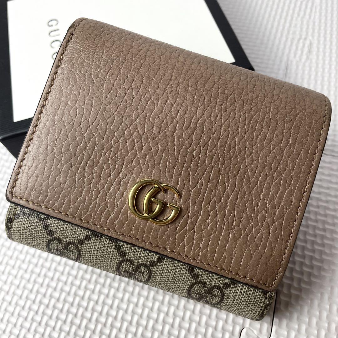 超美品 GUCCI グッチ GGマーモント 折りたたみ財布 コンパクト レザー 美品 GUCCI グッチ 近年モデル 二つ折り財布 GGマーモント
