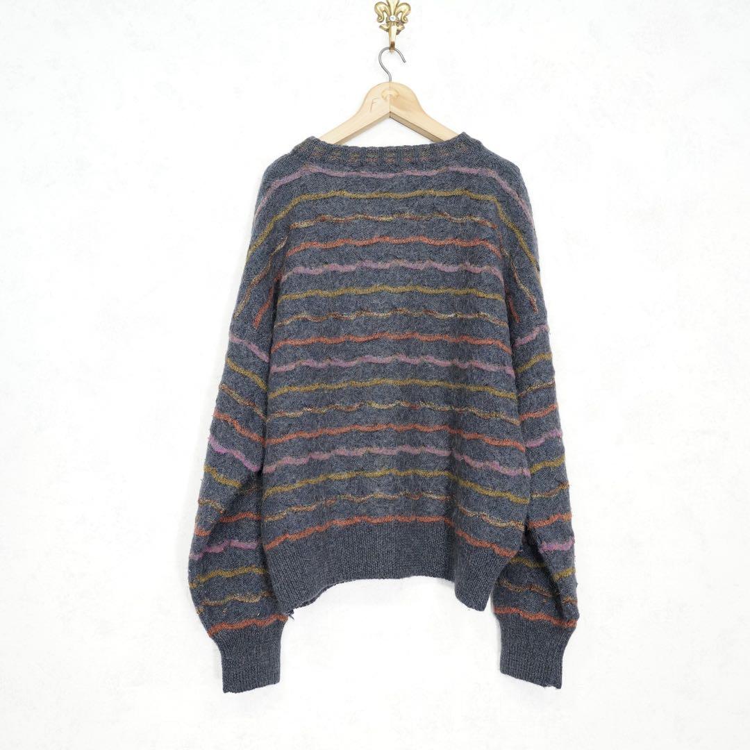 ヨーロッパ古着ウェーブ刺繍アルパカ混ウール3Dニット