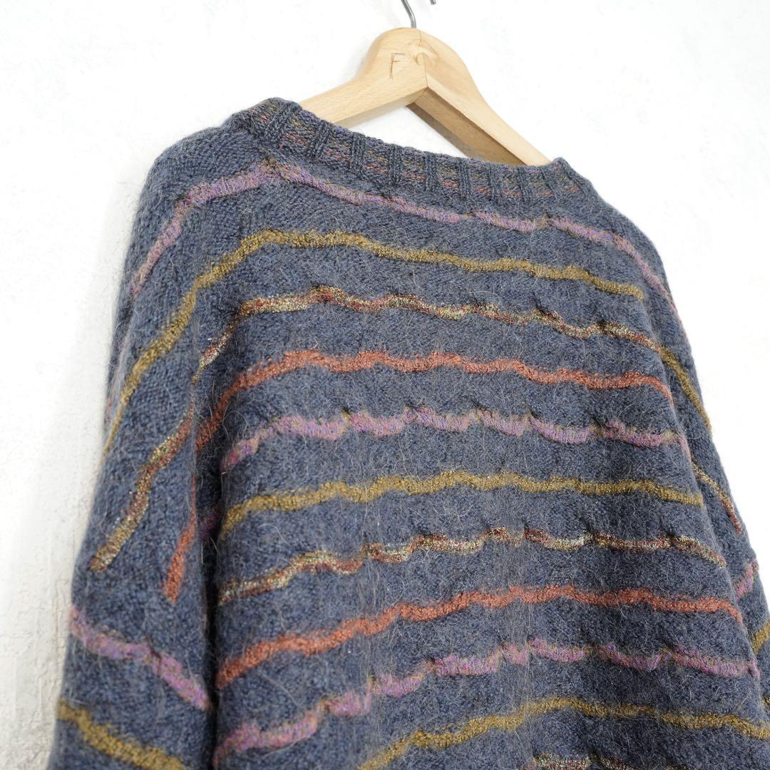 ヨーロッパ古着ウェーブ刺繍アルパカ混ウール3Dニット