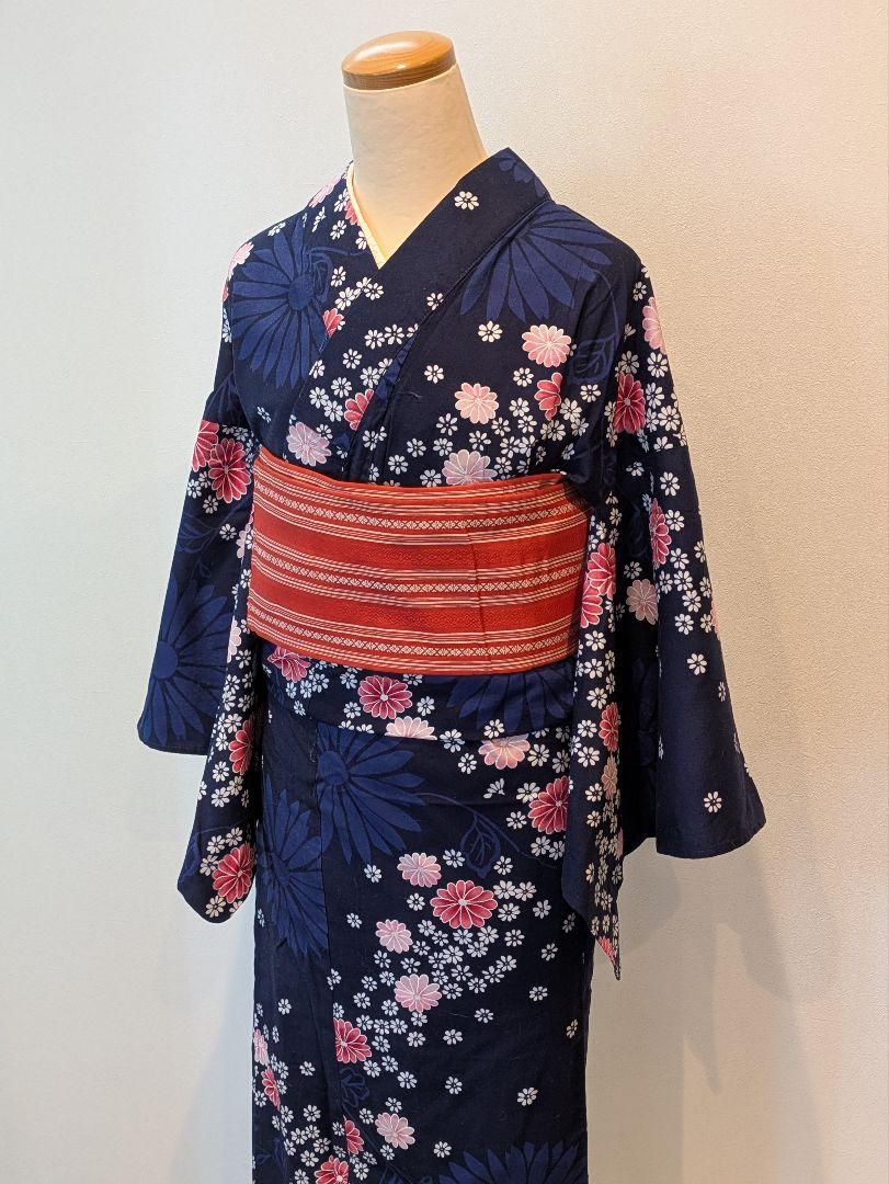 浴衣 単品 身丈160.5裄65 紺色 ラメ 菊柄 ピンク - メルカリ