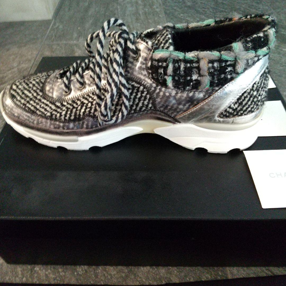 CHANELシャネル ツイードCOCOマークのスニーカー美品SIZE37