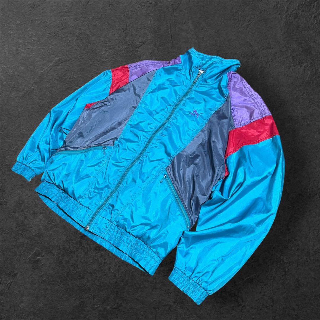 【正規品】 ナイロンジャケット 90s プーマ PUMA 短丈 ターコイズ パープル ジャケット・アウター