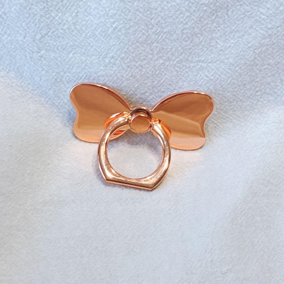 スマホリング りぼん ピンクゴールド かわいい ガーリー ピンク きらきら