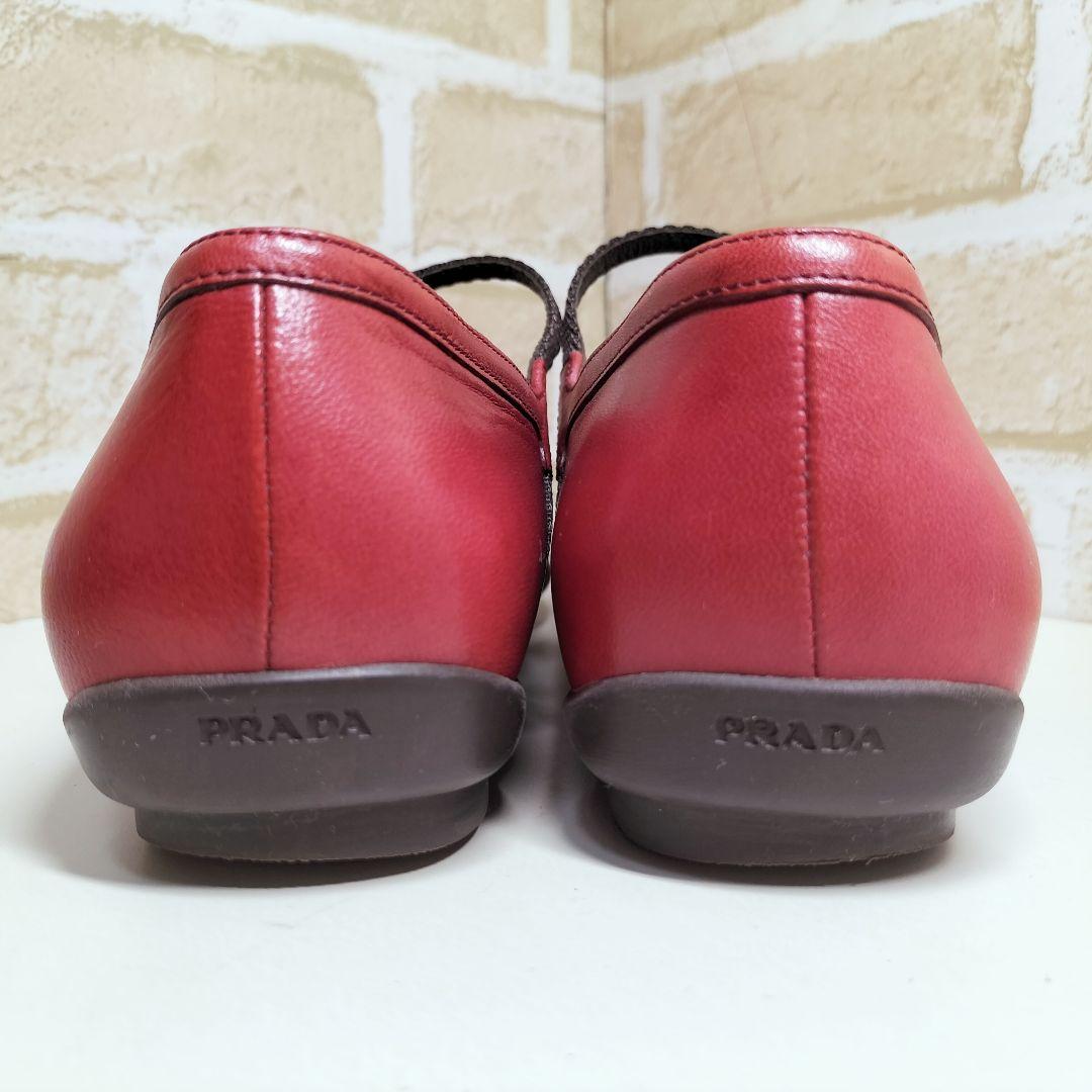 PRADA パンプス 23cm フラット シューズ メリージェーン 赤