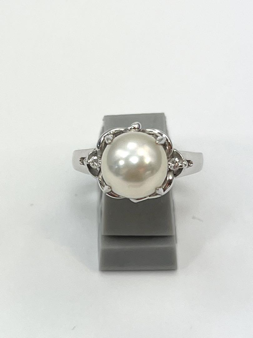 8㍉ 本真珠　ダイヤモンド　プラチナ　リング　新品　宝石店ストック
