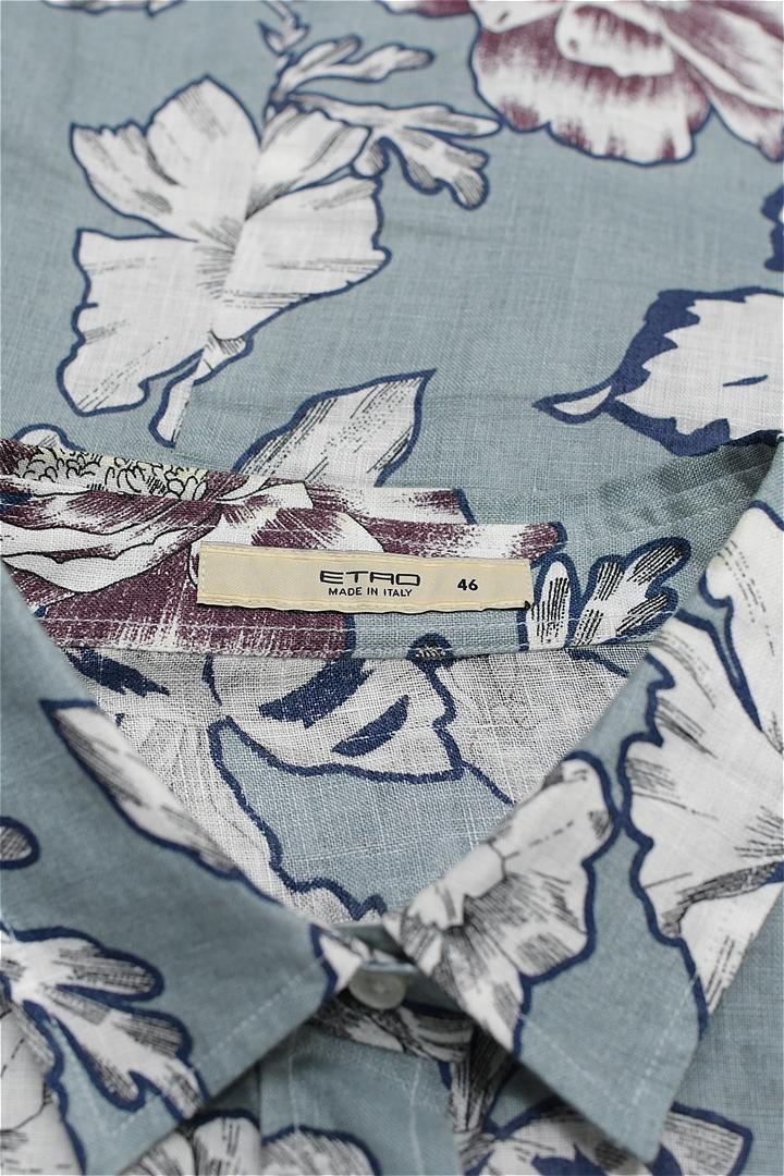 HGB-K341/ETRO 長袖シャツ ブラウス リネン 総柄 花柄 46 青