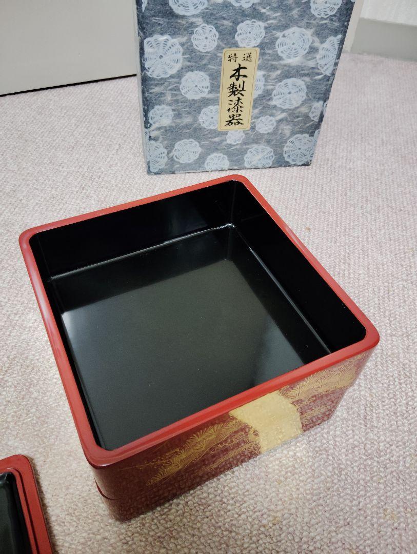 【美品】松竹梅 二段 重箱 沈金 お重 天然木