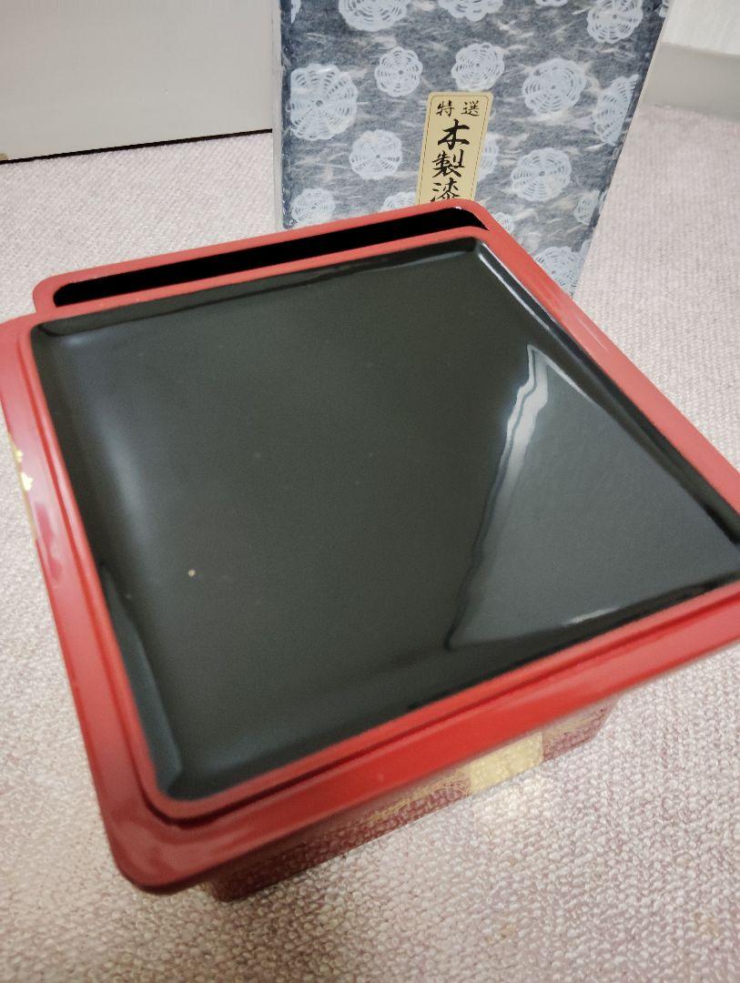 【美品】松竹梅 二段 重箱 沈金 お重 天然木