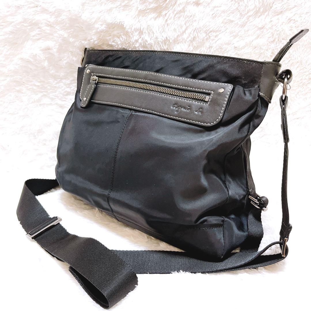 agnes b ショルダーバッグ ナイロン 軽量 ブラック