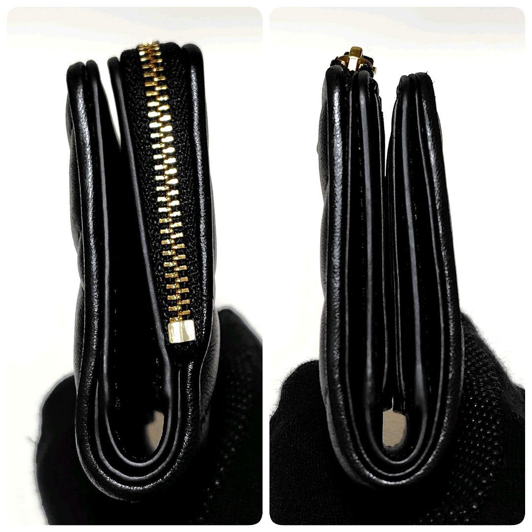 美品✨　トリーバーチ　折り財布　黒　レザー　キルティング　L字ジップ　金具ロゴ