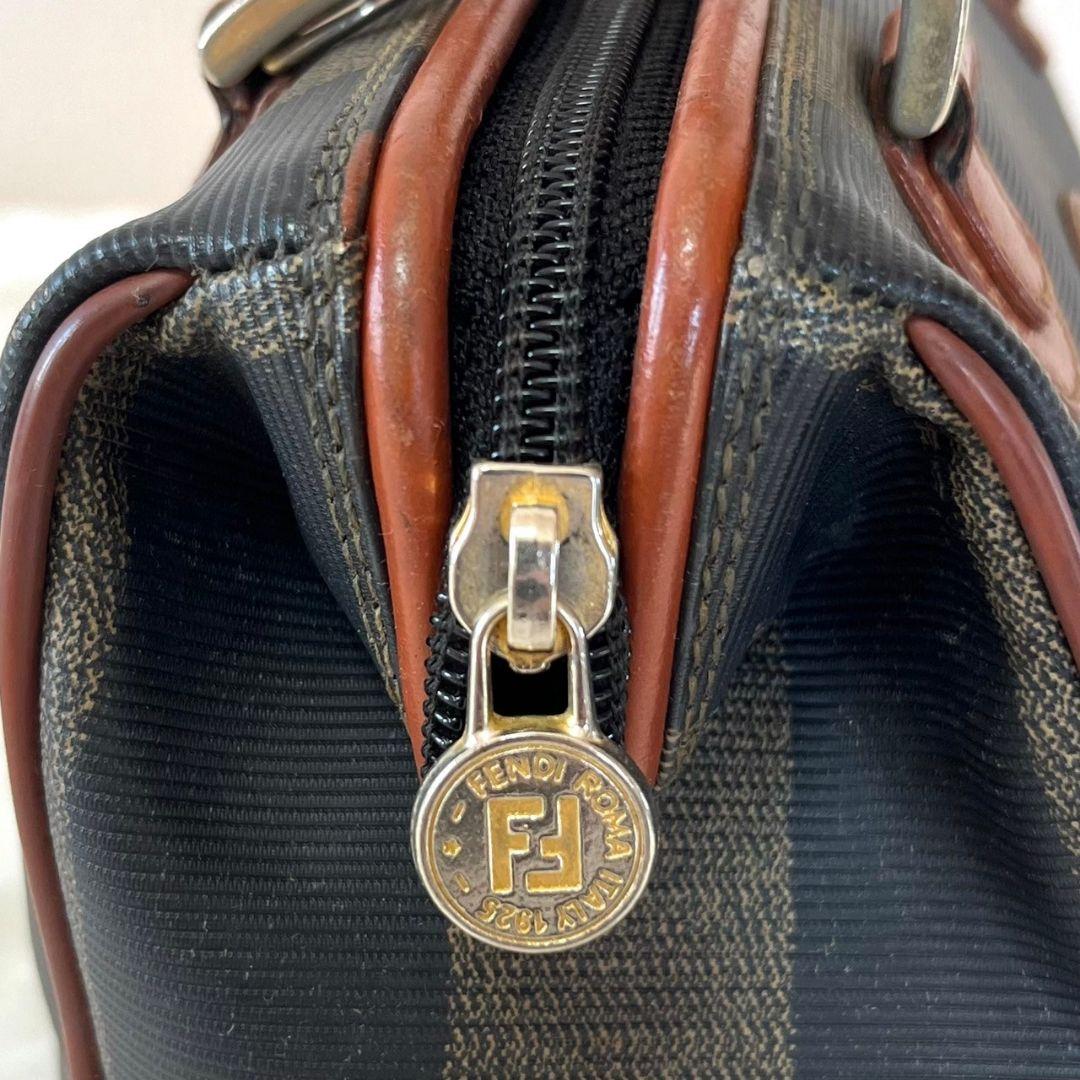 美品 FENDI ペカン ミニボストンバッグ ハンドバッグ レザー PVC