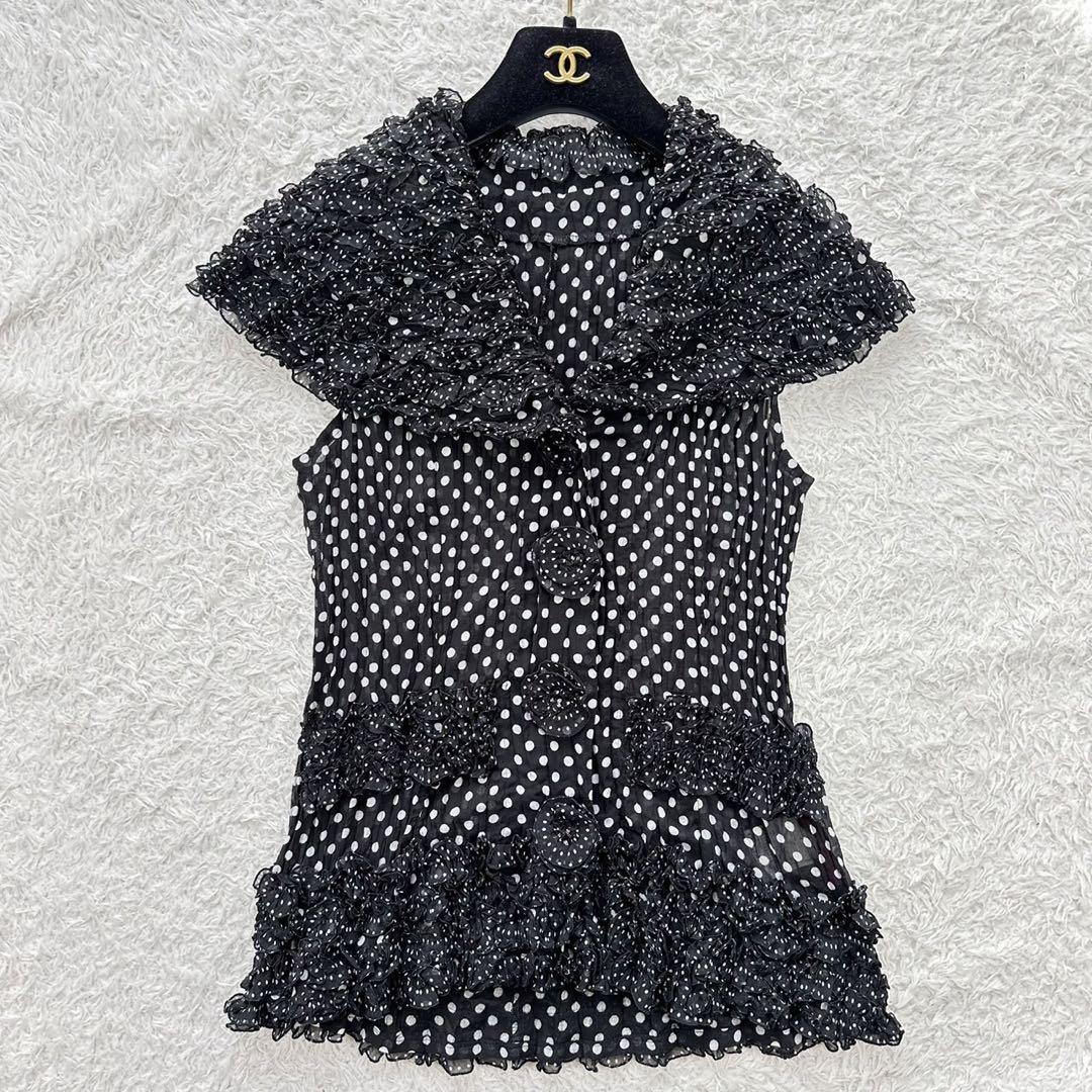 【美品】ノコオーノ ビックフリル襟 フリルフラワー ドット トップス