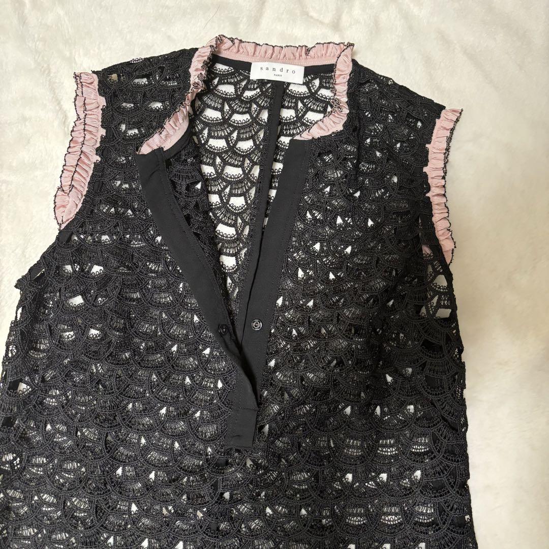 美品 sandro サンドロ レース ノースリーブ ワンピース ブラック