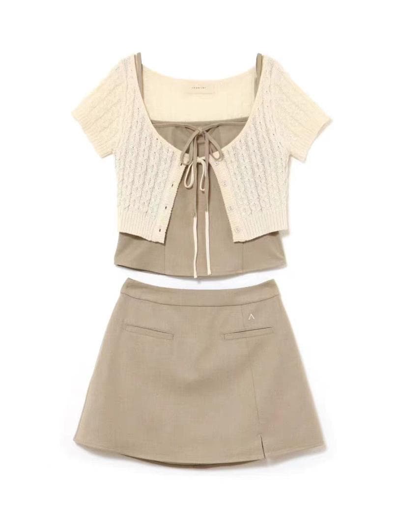 andmary 3点セット ツイストニットカーデ＆スカート