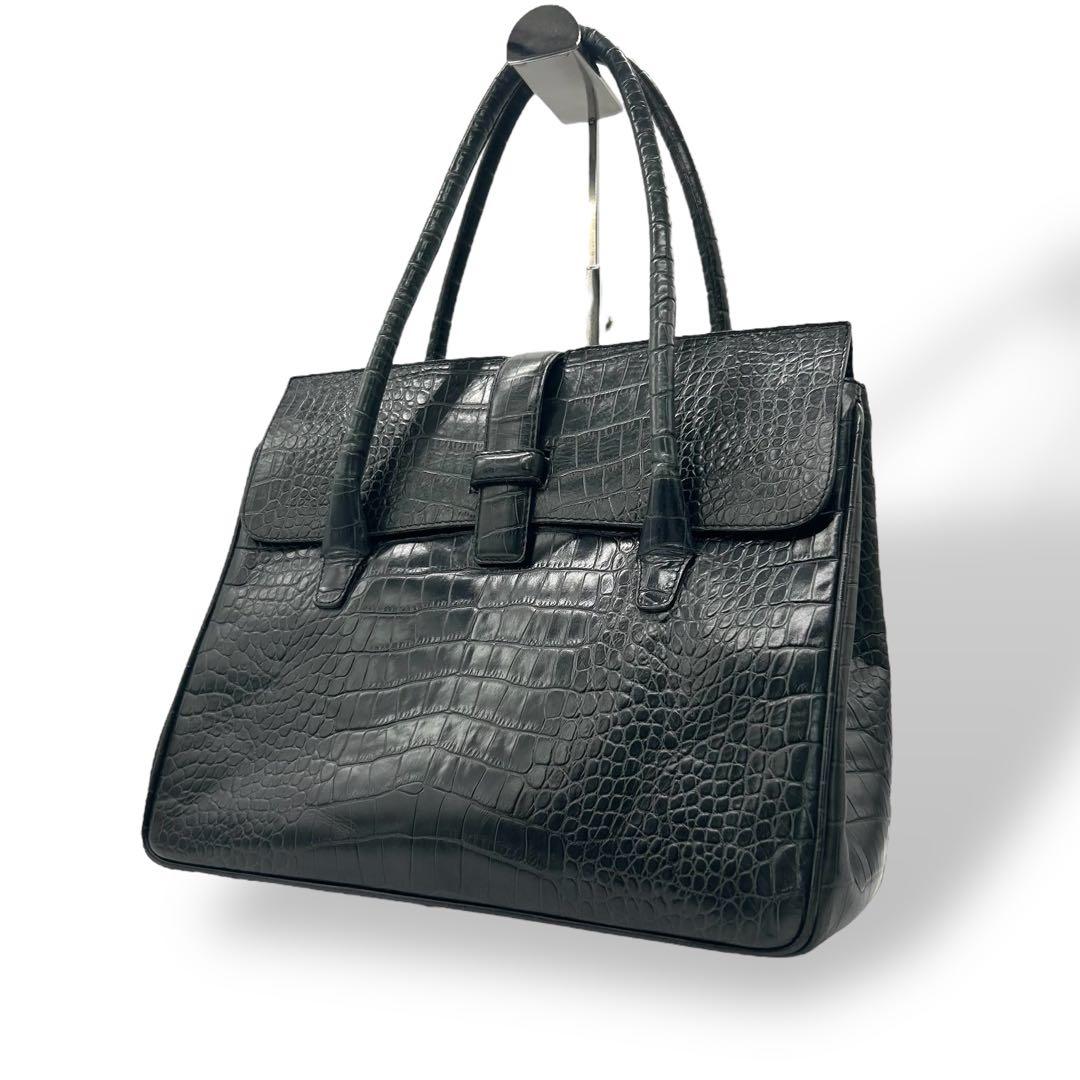良品 1360 ブルーノマリ トートバッグ クロコ型押し レザー ブラック A4