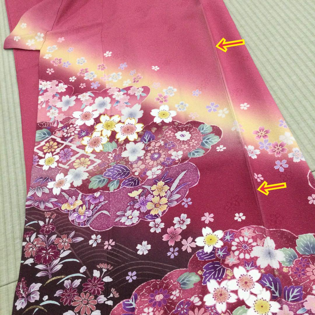 ☆少々難あり☆正絹 振袖 仕立て上がり リメイク-B