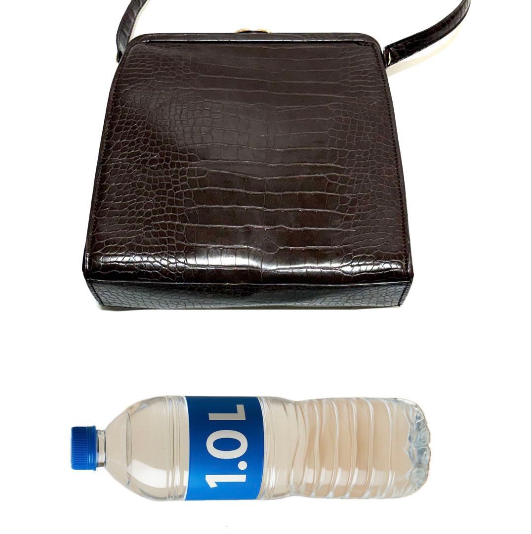 ショルダーバッグ 肩がけバッグ レザー ダークブラウン クロコ型押し ショルダーバッグ 肩がけバッグ レザー ダークブラウン クロコ型押し