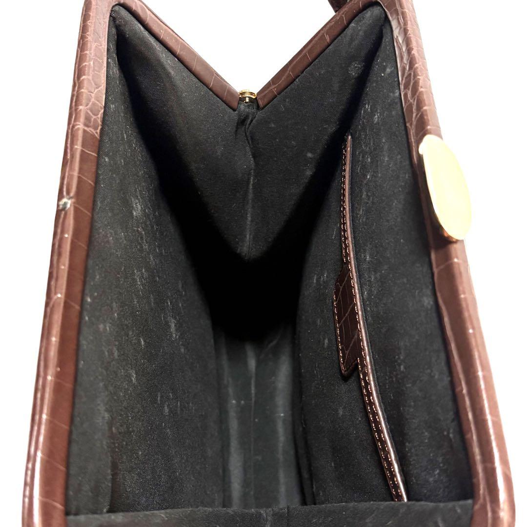 ショルダーバッグ 肩がけバッグ レザー ダークブラウン クロコ型押し ショルダーバッグ 肩がけバッグ レザー ダークブラウン クロコ型押し