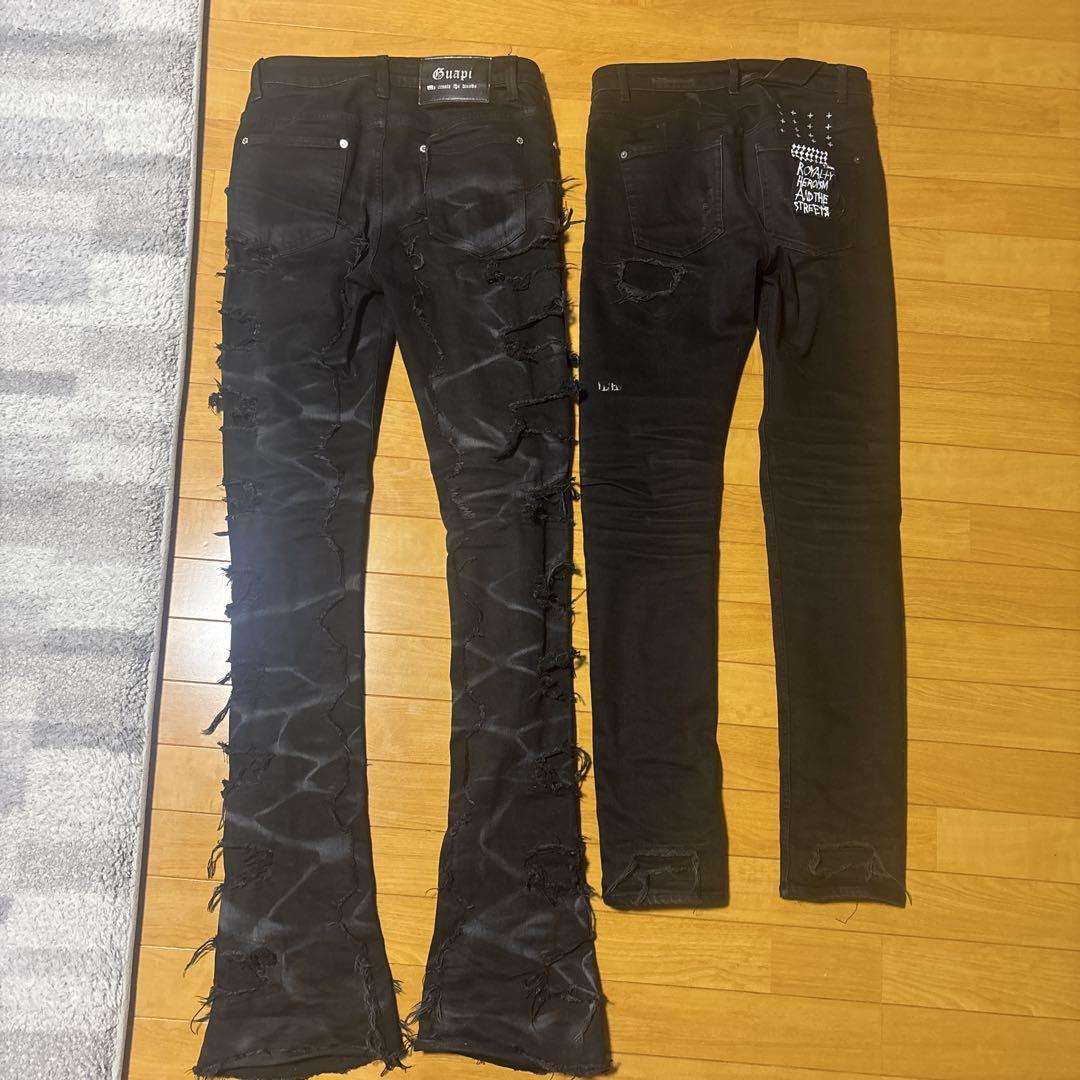 GUAPI オブシディアンブラック スモークデニムフレアパンツ
