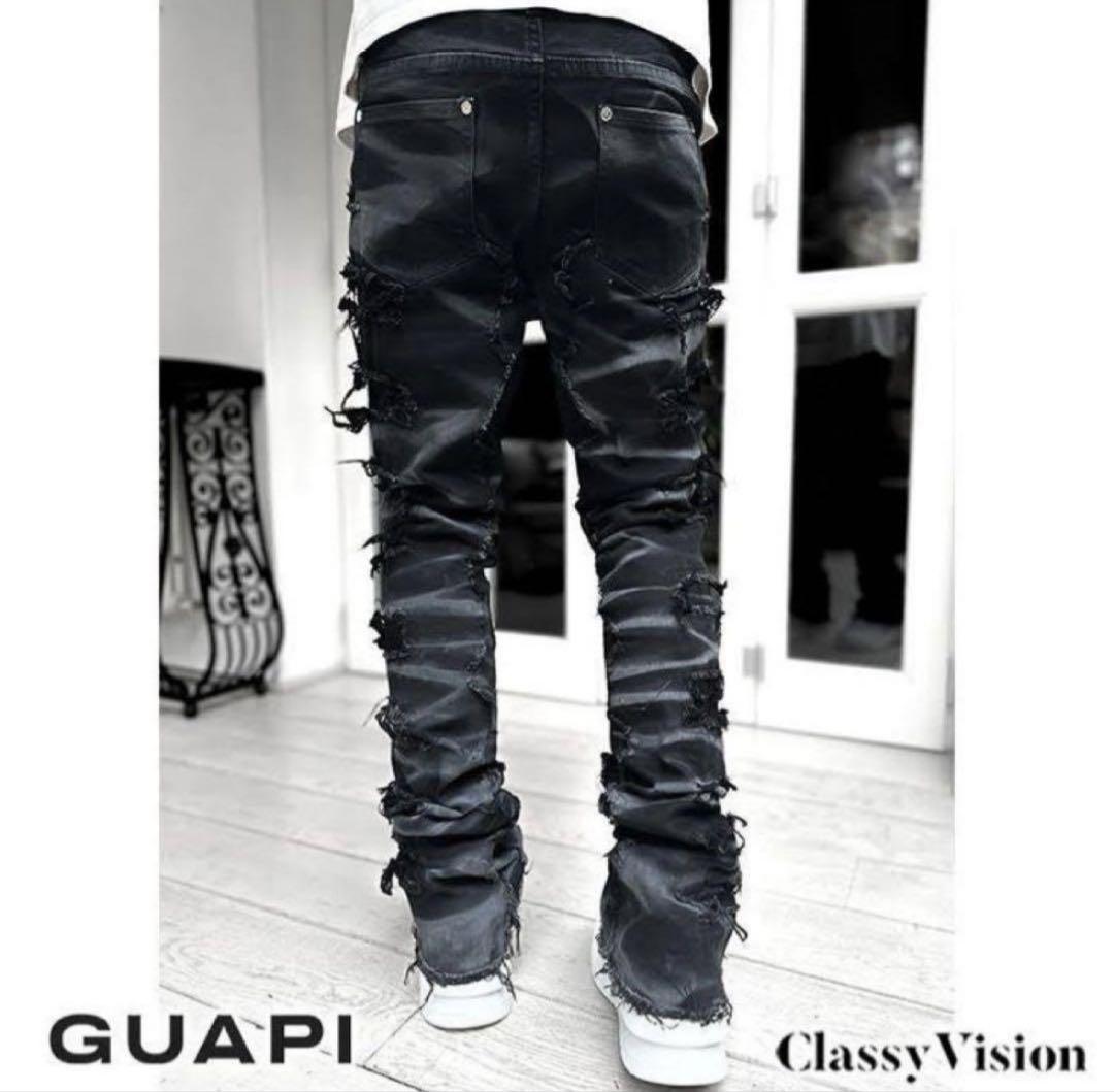 GUAPI オブシディアンブラック スモークデニムフレアパンツ