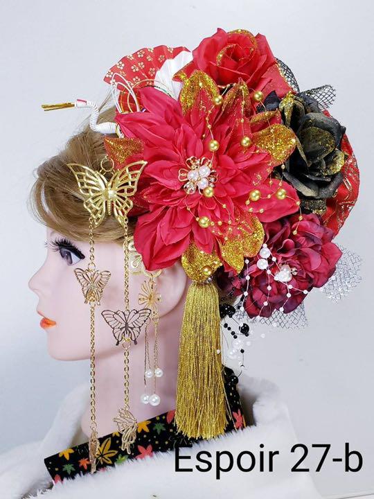 激安人気新品 ⭐︎ 帯扇 蝶々簪バージョン 髪飾り赤 黒 金 ダリア 薔薇 ...