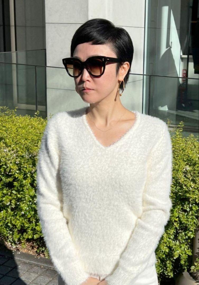 最終価格☆美品 JENNE 衿パールフェザータッチ Vネックニット S