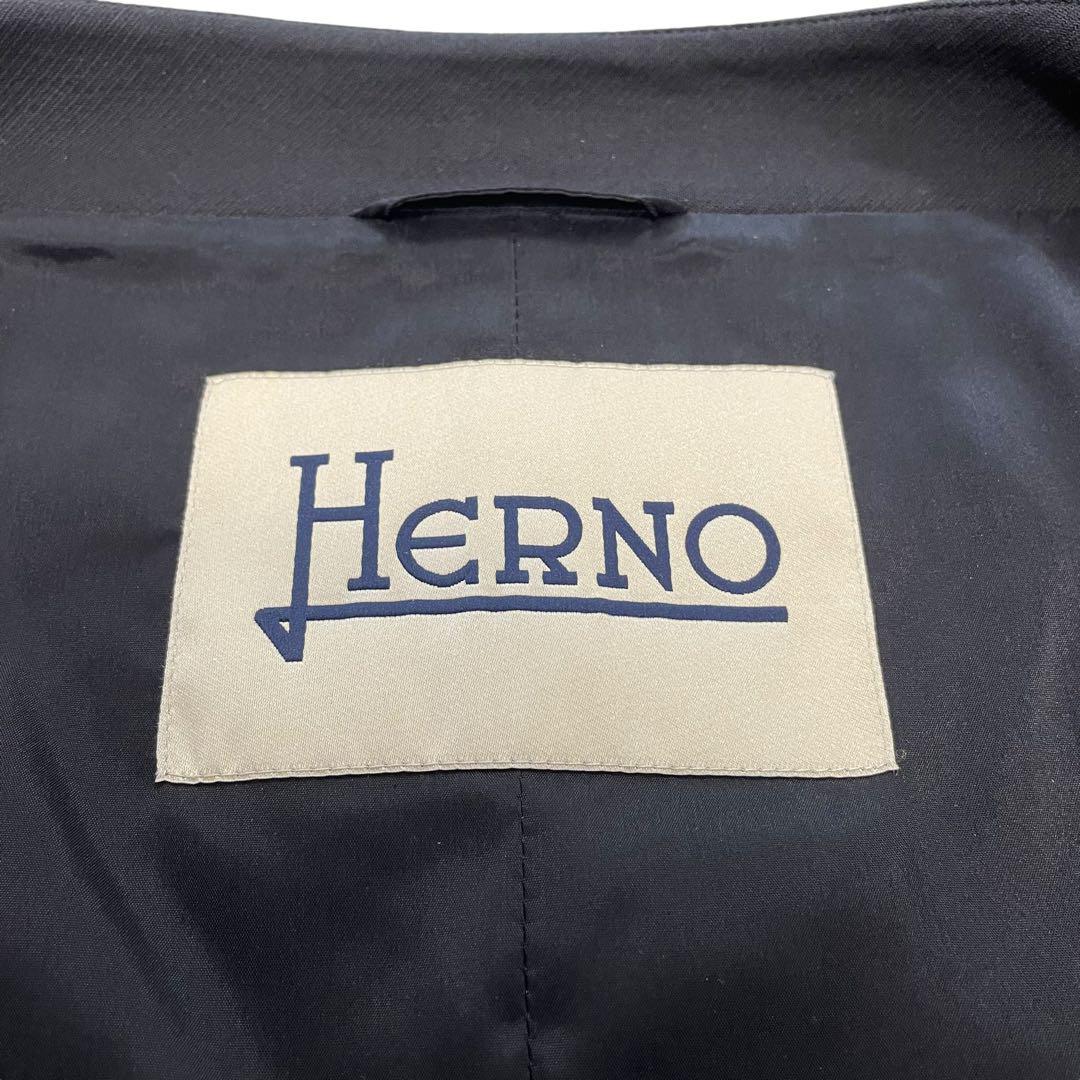 【極美品】HERNO ノーカラーコート 金ダブルジップ サイズ42 黒