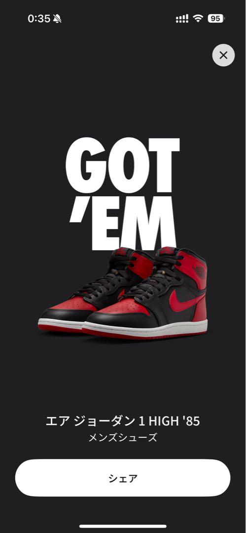 27cm US9 Air Jordan 1 High ’85 Bred 2025