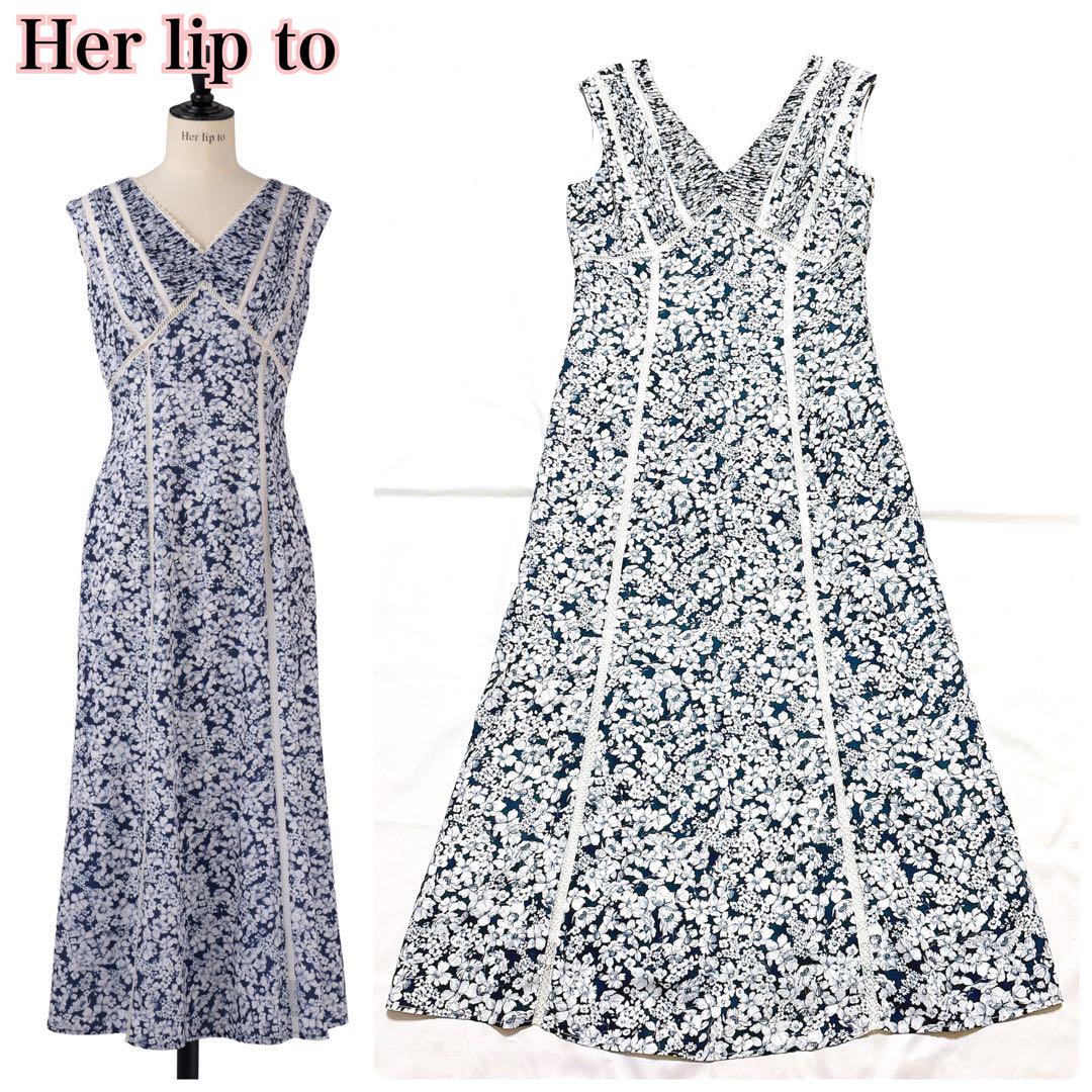 Her lip to Lace Trimmed Floral Dress 花