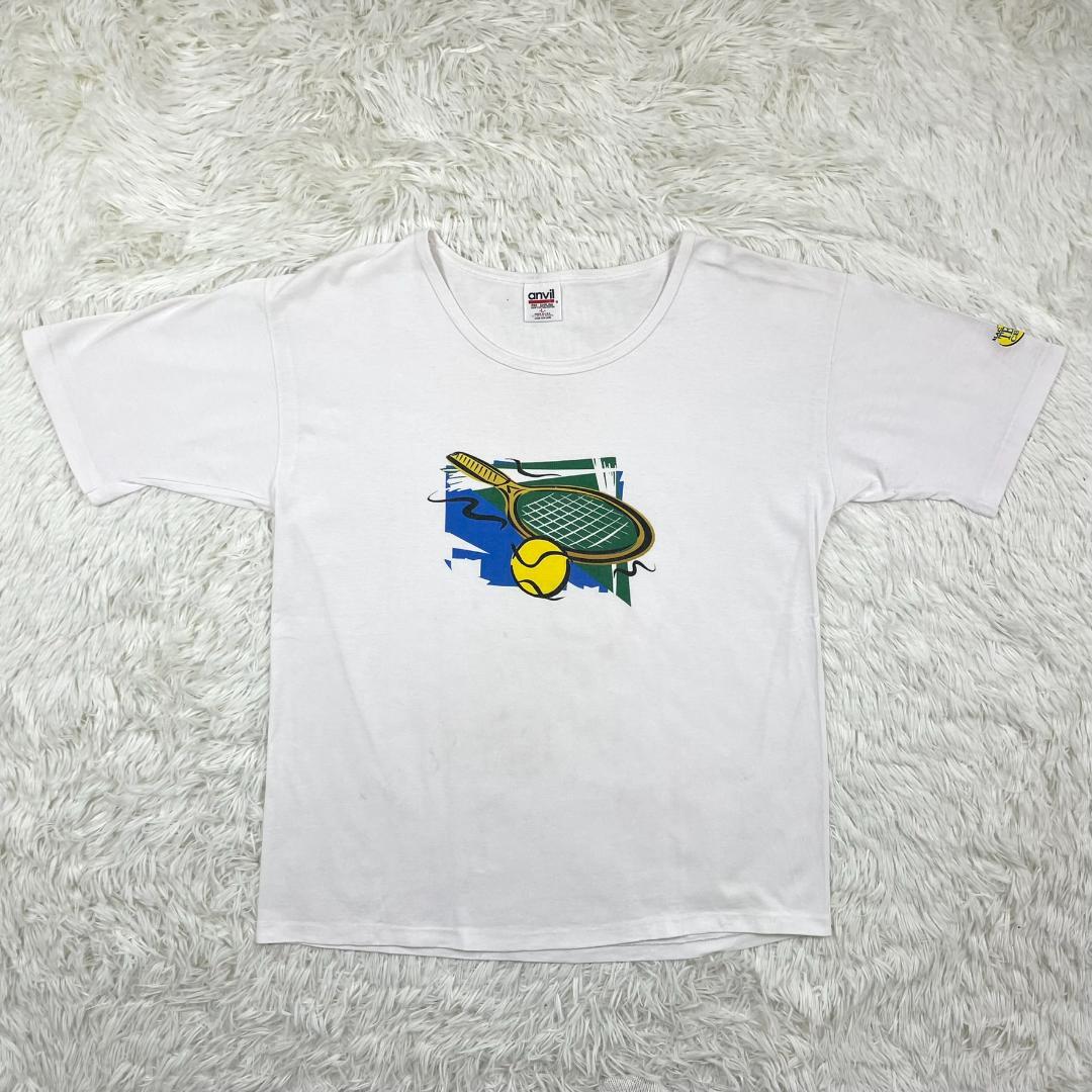 90s USA製 シングルステッチ☆anvil 赤タグ テニス Tシャツ