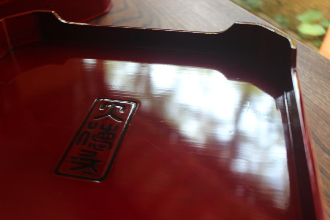 極上拭き漆の美しい紅春慶塗の縁高大徳寺重（検茶道具漆器お重